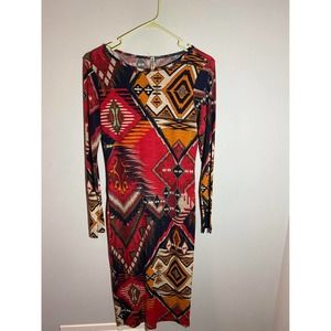 Auditions Multi Color Stretchy Design long sleeve Lightweight Dress